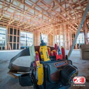 Hamilton Electrician tool belt inside a residential new build in Waikato